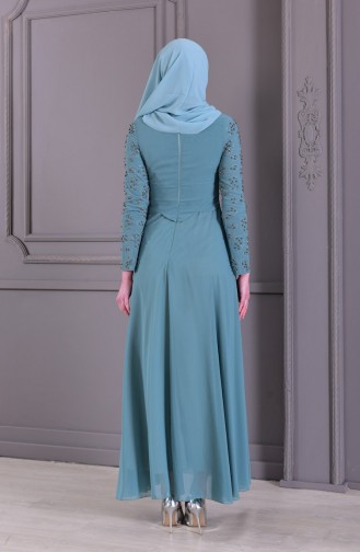 فستان سهرة بتفاصيل من اللؤلؤ 8501-01 لون اخضر 8501-01