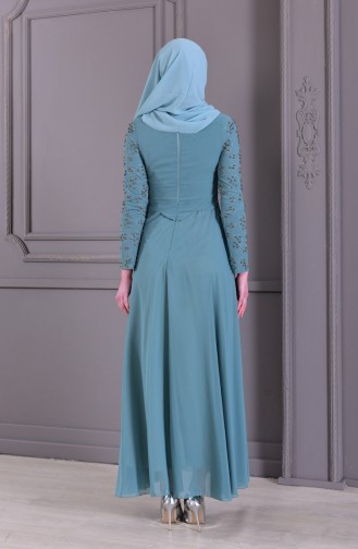 Robe de Soirée Perlées 8501-01 Vert Noisette 8501-01