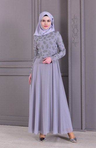 Robe de Soirée Perlées 8501-02 Gris 8501-02