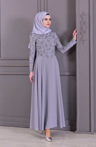 Robe de Soirée Perlées 8501-02 Gris 8501-02