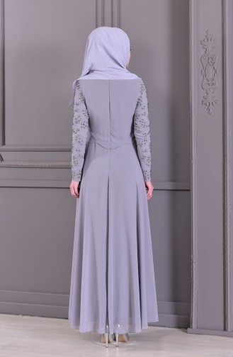 Robe de Soirée Perlées 8501-02 Gris 8501-02