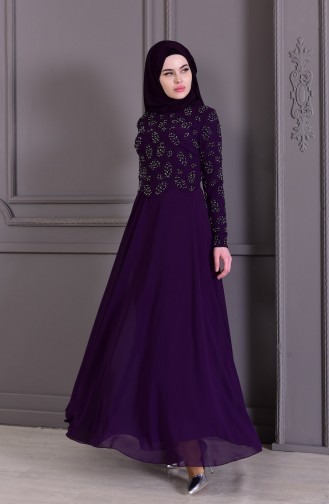 Purple Hijab Evening Dress 8501-03