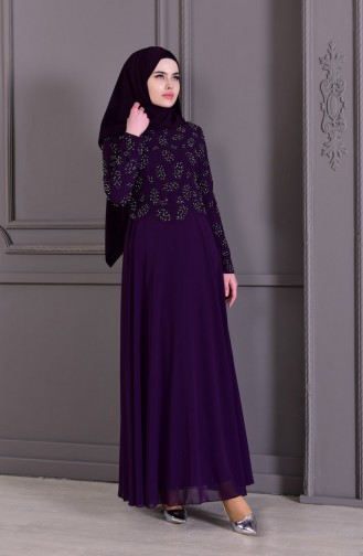 Purple Hijab Evening Dress 8501-03