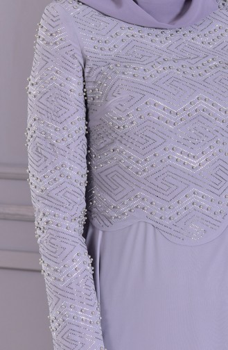Pearls Stone Printed Evening Dress 8502-04 Gray 8502-04