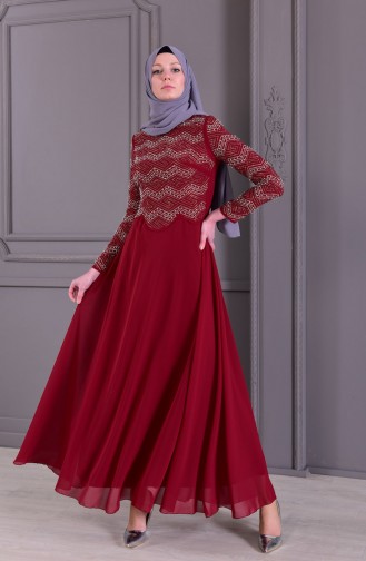 Robe de Soirée Perlées 8502-05 Bordeaux 8502-05