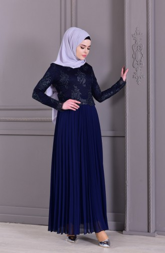 Dunkelblau Hijab-Abendkleider 8504-01