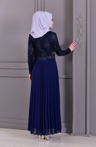 Navy Blue İslamitische Avondjurk 8504-01