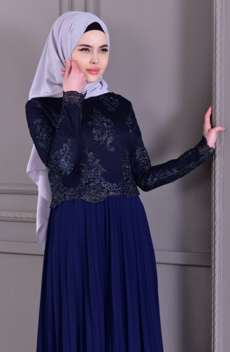 Navy Blue İslamitische Avondjurk 8504-01