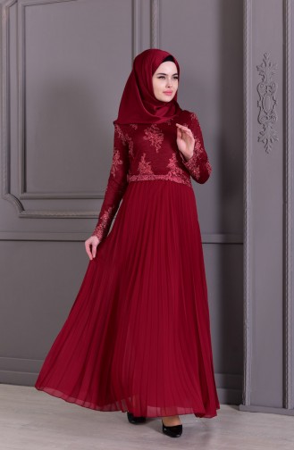 Robe de Soirée a Dentelle 8504-03 Bordeaux 8504-03