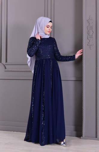 Robe de Soirée a Paillettes 8545-04 Bleu Marine 8545-04