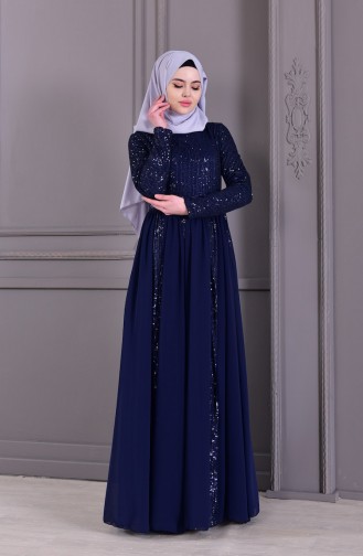 Abendkleid mit Pailletten 8545-04 Dunkelblau 8545-04