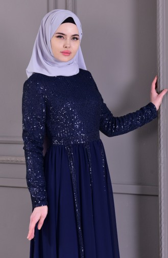 Robe de Soirée a Paillettes 8545-04 Bleu Marine 8545-04