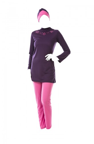 Standing Collar Hijab Swimsuit 0328-01 Plum Pink 0328-01