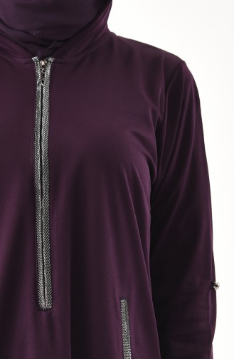 METEX Large Size Zipper Detailed Tunic 1098-01 Purple 1098-01