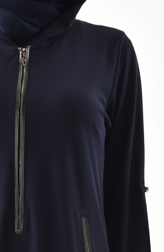 METEX Large Size Zipper Detailed Tunic 1098-02 Navy Blue 1098-02