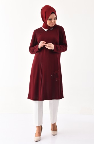 METEX Large Size Pearls Tunic 1127-06 Claret Red 1127-06