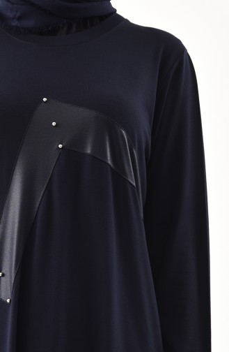 METEX Large Size Pearls Detail Tunic 1131-04 Navy Blue 1131-04