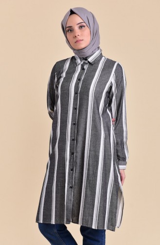 Minahill Striped Viscose Tunic 8217-02 Black 8217-02