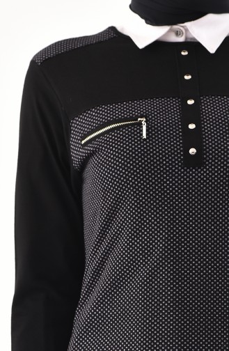 Zipper Detailed Cotton Tunic 4757A-01 Black 4757A-01