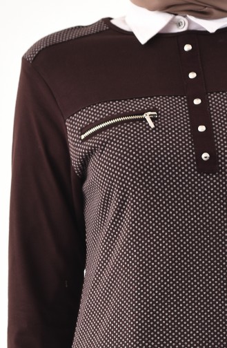 Zipper Detailed Cotton Tunic 4757A-02 Brown 4757A-02