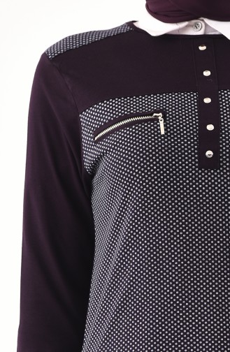 Zipper Detailed Cotton Tunic 4757A-04 Purple 4757A-04