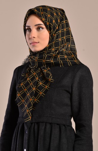 Patterned Flamed Cotton Scarf 2082-14 Black Yellow 2182-14