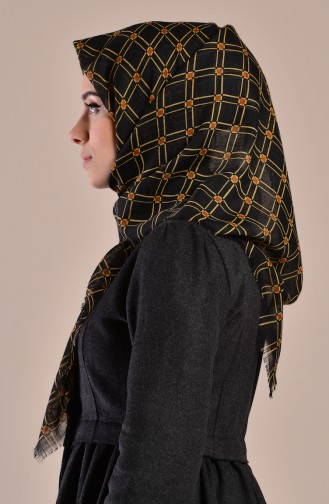 Patterned Flamed Cotton Scarf 2082-14 Black Yellow 2182-14