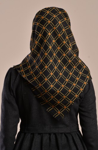 Patterned Flamed Cotton Scarf 2082-14 Black Yellow 2182-14