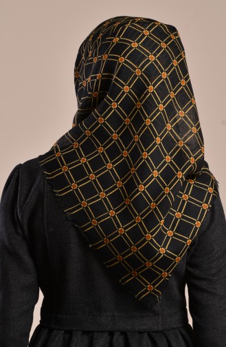 Patterned Flamed Cotton Scarf 2082-14 Black Yellow 2182-14