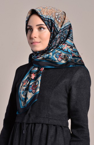 Karaca Patterned Rayon Shawl 90567-07 Black Petrol 90567-07