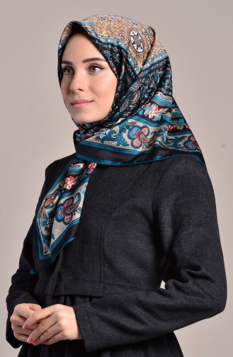 Karaca Patterned Rayon Shawl 90567-07 Black Petrol 90567-07