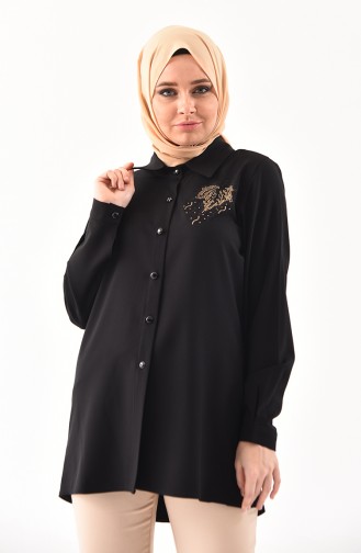 Chemise Imprimée de Pierre Grande Taille 1120-05 Noir 1120-05