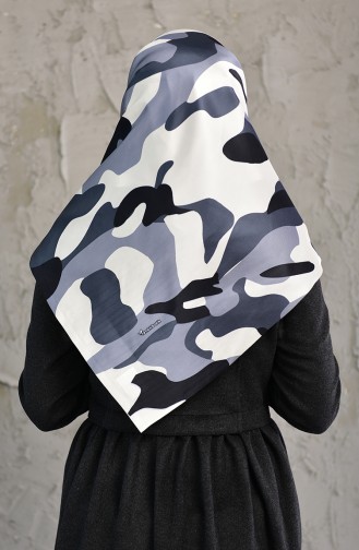 Camouflage Patterned Taffeta Scarf 95043-07 Gray Cream 95043-07