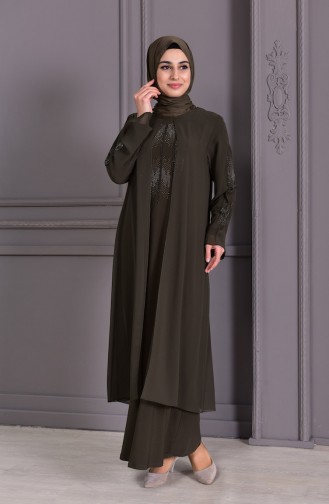 Khaki Hijab-Abendkleider 1104-04