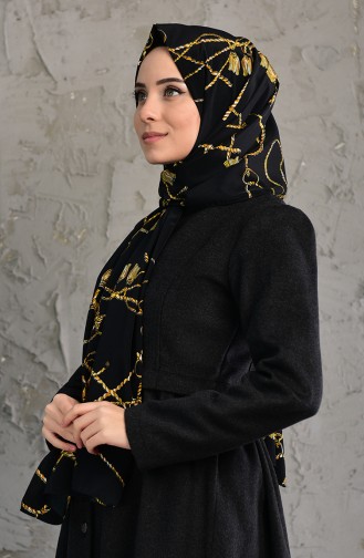 Zincir Desenli Osaka Şal 24717-01 Siyah Gold
