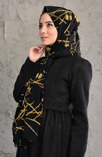 Zincir Desenli Osaka Şal 24717-01 Siyah Gold