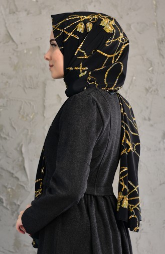 Zincir Desenli Osaka Şal 24717-01 Siyah Gold