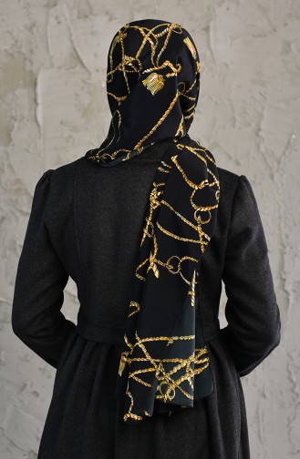 Zincir Desenli Osaka Şal 24717-01 Siyah Gold