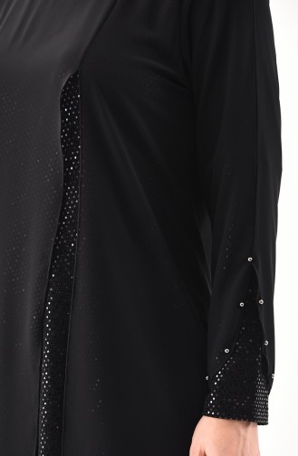 Large Size Sequins Detailed Tunic 1118-04 Black 1118-04