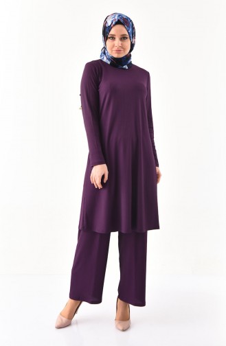 Büyük Beden Tunik Pantolon İkili Takım 1122-04 Mor 1122-04
