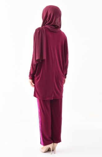 YNS Sequined Tunic Trousers Double Suit 4113-05 Plum 4113-05