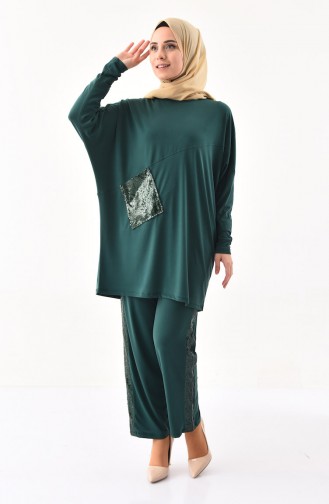 YNS Sequined Tunic Trousers Double Suit 4113-06 Emerald Green 4113-06