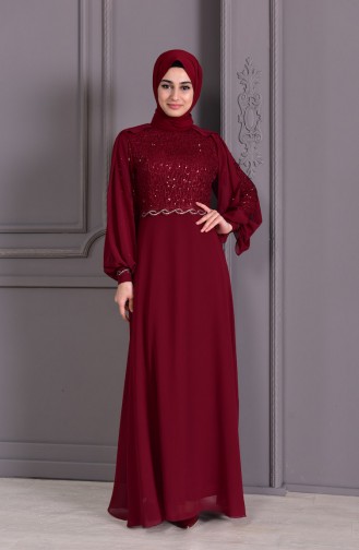 Claret Red Hijab Evening Dress 52736-06