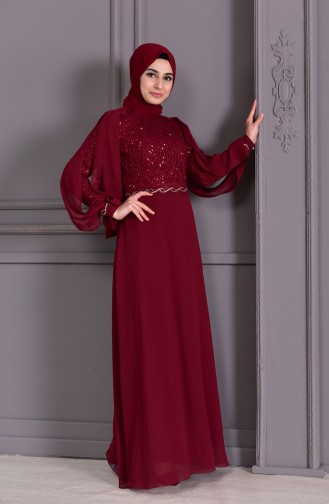 Pelerinli Abiye Elbise 52736-06 Bordo