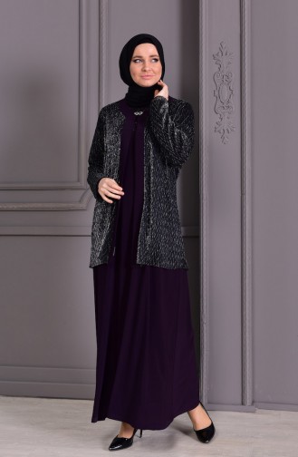 Purple Hijab Evening Dress 7002-02