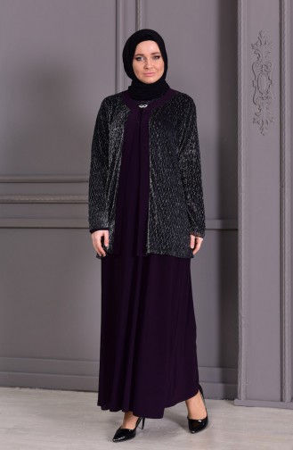 Purple Hijab Evening Dress 7002-02