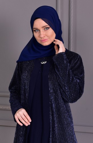 Navy Blue Hijab Evening Dress 7002-03
