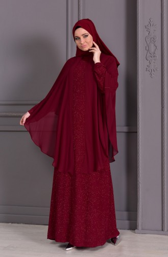 Claret red İslamitische Avondjurk 1054-04