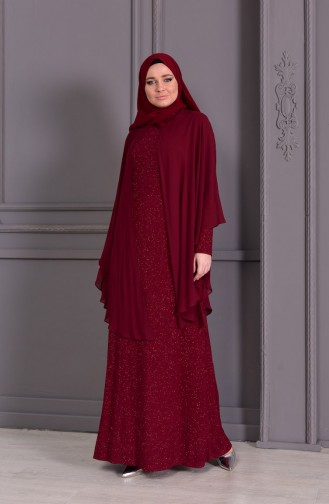 Robe de Soirée a Paillettes Grande Taille 1054-04 Bordeaux 1054-04