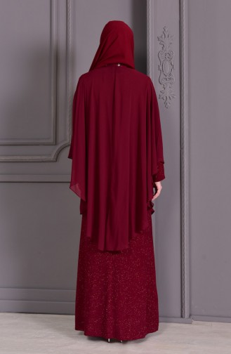 Claret Red Hijab Evening Dress 1054-04